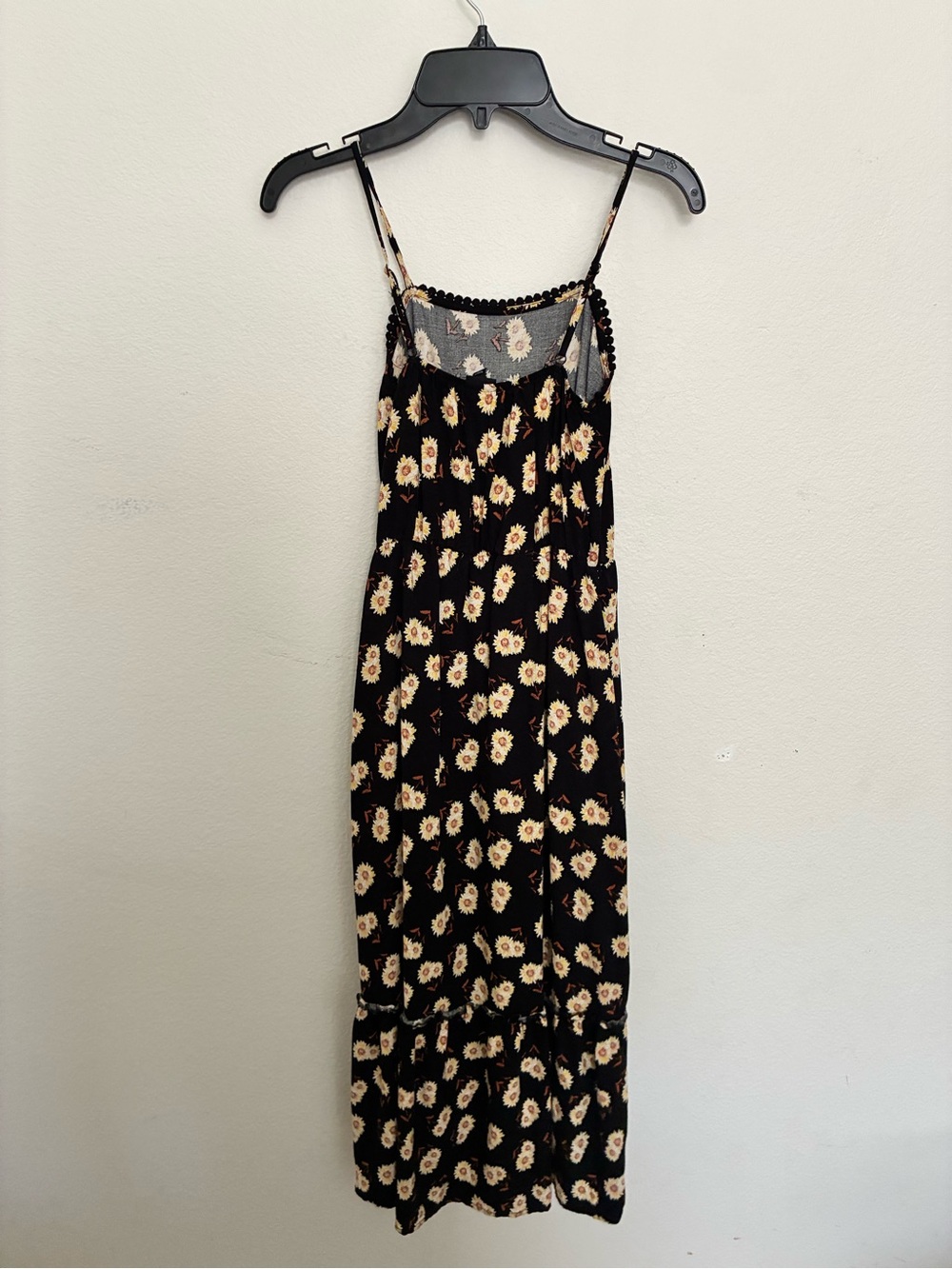 Black Floral Midi Slip Dress with Spaghetti Straps and shorts